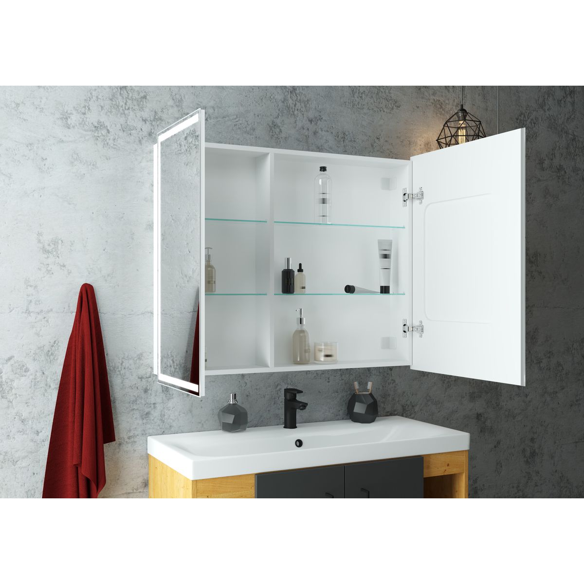 Шкаф зеркальный подвесной look с подсветкой 100х80 см цвет белый