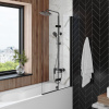Шторка на ванну стеклянная 80х140 см Watersense Nancy S W00217 распашная, тонированное стекло, профиль черный матовый