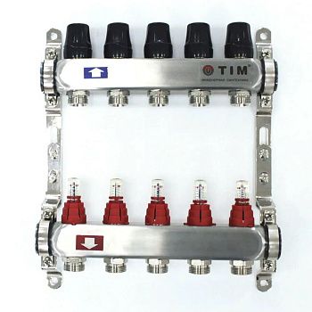 Коллекторная группа с расходомерами 1" Tim KDS5006 Квадрат на 6 ходов