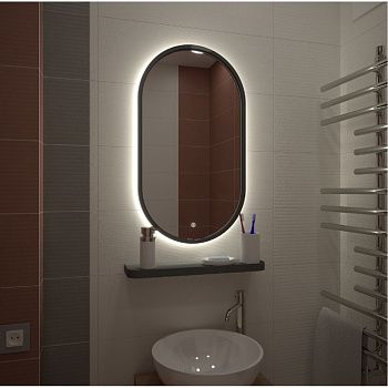 Зеркало для ванной Prime ЗЛП2199 Black 450х800 LED подсветка в МДФ раме