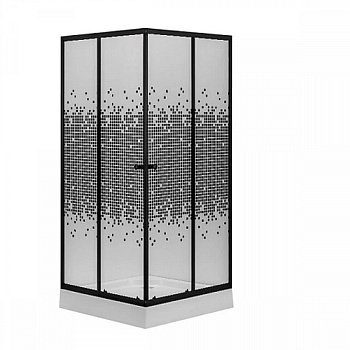 Душ. уголок NG-010-14Q BLACK (1000х1000х1950) низкий поддон(13см) стекло МОЗАИКА , 2 места 0101452QB