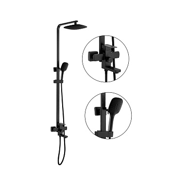 Душевая система FASHUN A52402-7 Черная со смесителем с тропическим душем из нержавеющей стали