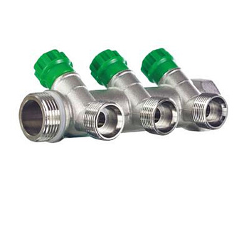 Коллектор регулирующий под углом 45° 3/4" Вн/Нр х1/2" Нр Tim MR135N-3/4-3 на 3 выхода под евроконус