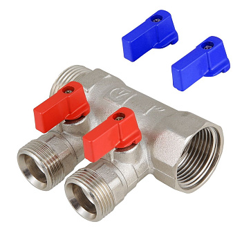 Коллектор никелированный 3/4"х1/2" Вн/Нр Tim MV-3/4-N-2 на 2 выхода под евроконус