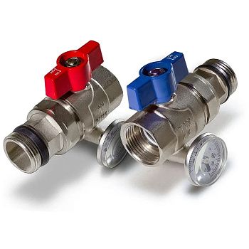 Кран шаровой с накидной гайкой и термометром 1" Tim M308-4Т для подачи и обратного контура