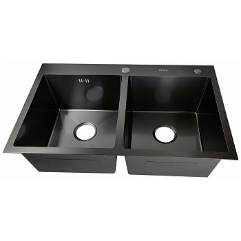 Мойка для кухни врезная AVINA HM7848/2 черная из нержавеющей стали, 78*48 см 2 чаши с сифоном, коландером, дозатором