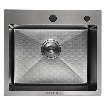 Мойка для кухни врезная GERHANS K35044BD графит из нержавеющей стали, 50х44 см с сифоном