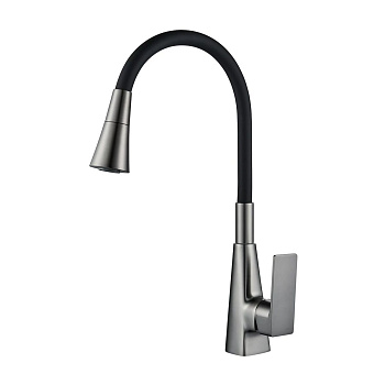 Смеситель для кухни Shevanik S543T-3 гибкий излив, оружейная сталь