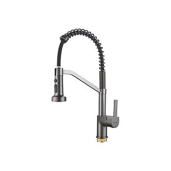 Смеситель для кухни Shevanik S963T гибкий излив, оружейная сталь