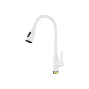 Смеситель для кухни Shevanik S843C-1 с гибким изливом, с лейкой, белый