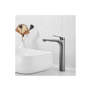 Смеситель для раковины Shevanik S8511T высокий, оружейная сталь