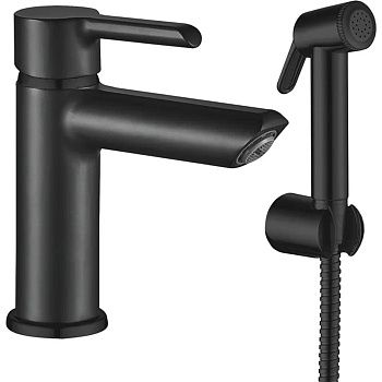 Смеситель для раковины Shevanik S6071H гигиеническим душем, черный/хром