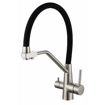 Смеситель для кухонной мойки Fmark FS0662-L01 под фильтр питьевой воды с гибким черным изливом