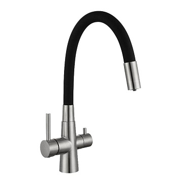 Смеситель для кухни GROSS AQUA 3133611SSB Neosteel с подключением к фильтру питьевой воды, гибкий излив