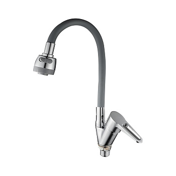 Смеситель для кухни D-Lin D150303-2T с гибким силиконовым изливом серый-хром