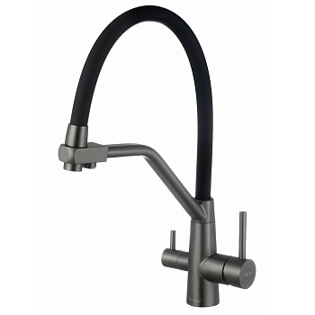 Смеситель для кухонной мойки Fmark FS0662-Q01 под фильтр питьевой воды, графит, с гибким изливом черный