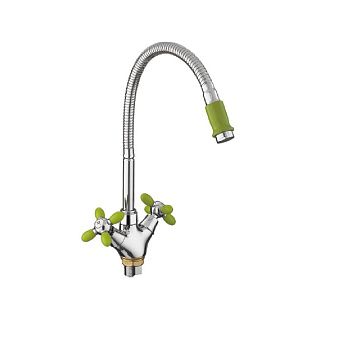 Смеситель для кухни FASHUN A43127-6 с гибким изливом, зеленый
