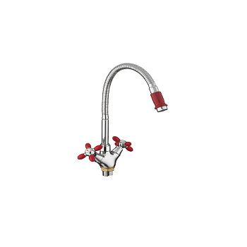 Смеситель для кухни FASHUN A43127-10 с гибким изливом, красный