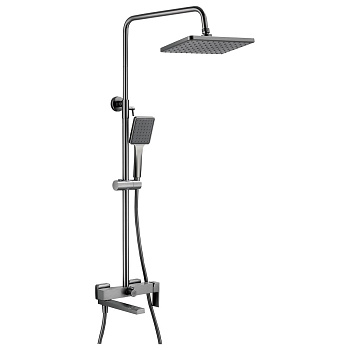 Душевая система с изливом BELZ B24613-3 верхний душ, лейка, оружейная сталь