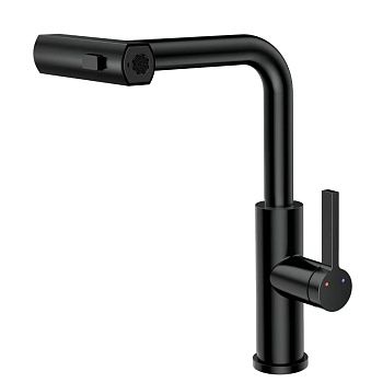 Смеситель для кухни RUSH Tinos TI3732-18Black черный, с выдвижной лейкой, поворотным аэратором, 4 режима
