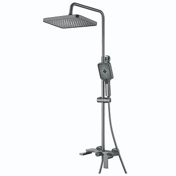 Душевая система с изливом BELZ B24678-3 верхний душ, лейка, оружейная сталь, Душевые системы с изливом, , BELZ
