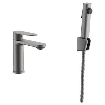 Смеситель для раковины BELZ B12713-3 с гигиенической лейкой, оружейная сталь, Серия B713, , BELZ