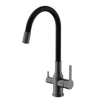 Смеситель для кухни BELZ B76814-3 с подключением к фильтру питьевой воды, корпус оружейная сталь, излив черный, С подключением к фильтру питьевой воды, , BELZ