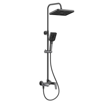 Душевая система с изливом BELZ B24715-3 верхний душ, лейка, оружейная сталь, Душевые системы с изливом, , BELZ