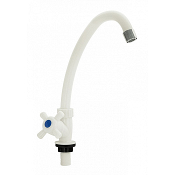 Кран на одну воду BRIMIX 6614 металлокерамика из высокопрочного пластика, ручка крест, белый                            , Кран на одну воду пластиковый, Китай, Санакс