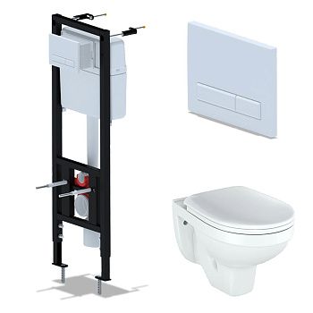 Комплект Инсталляция АНИ Пласт WCP4140A с механической кнопкой, белая WP1400 + Унитаз подвесной РИО Люкс 30745 дюропласт с микролифтом ROSA, Комплекты инсталляции с унитазом, ,
