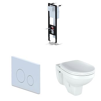 Комплект Инсталляция АНИ Пласт WCP4130A с механической кнопкой, белая WP1300 + Унитаз подвесной РИО Люкс 30745 дюропласт с микролифтом ROSA, Комплекты инсталляции с унитазом, ,