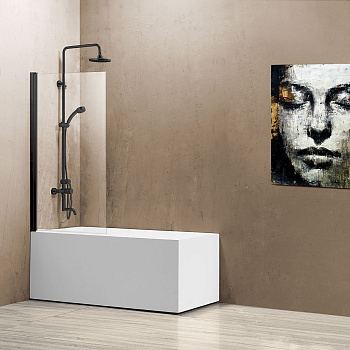 Шторка на ванну Vincea VSB-11800CLB, 800*1400, черный, стекло прозрачное