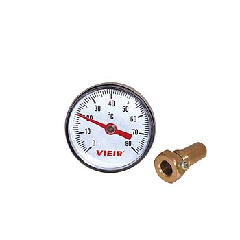 Термометр до +120? 1/2" НР с гильзой VIEIR YL18 (мин.1/100)