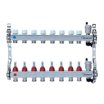 Коллекторная группа 1*3/4" ZEISSLER ZSc.405.0608S 8 выходов, нержавеющий корпус, с расходомерами (1/2)