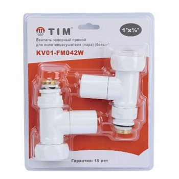 Кран для полотенцесушителя угловой круглый 1"х 1/2" ВР/НР TIM KV01-LFF042W белый ПАРА (мин.1/20)