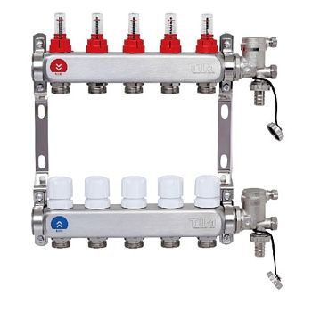 Коллекторная группа 1*3/4" ZEISSLER EFS6005 5 выходов, нержавеющий корпус, с регулирующими клапанами и расходомерами (1/4)