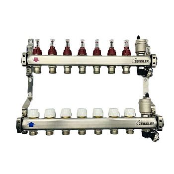 Коллекторная группа 1*3/4" ZEISSLER ZSc.405.0607S 7 выходов, нержавеющий корпус, с расходомерами (1/2)