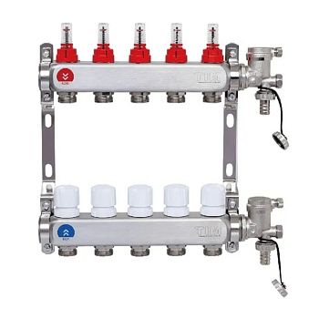 Коллекторная группа 1*3/4" ZEISSLER EFS6007 7 выходов, нержавеющий корпус, с регулирующими клапанами и расходомерами (1/4)
