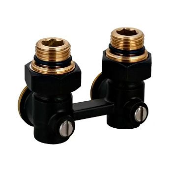 Узел нижнего подключения радиатора угловой 1/2"x3/4" TIM ME221CB с шаровым краном, черный (мин.1/40)