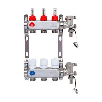 Коллекторная группа 1*3/4" ZEISSLER EFS6003 3 выхода, нержавеющий корпус, с регулирующими клапанами и расходомерами (1/4)