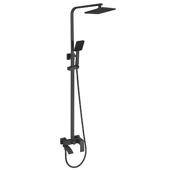 Душевая стойка Fmark FS8645-1H со смесителем, лейкой и тропическим душем, черный