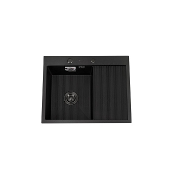 Мойка для кухни врезная Diadonna DS6350BL-L черная из нержавеющей стали, 63*50 см левая с сифоном
