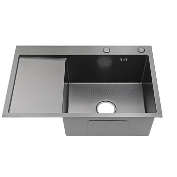 Мойка для кухни врезная Fmark FSC7550Q-R графит из нержавеющей стали, 75*50 см правая с сифоном