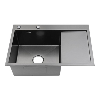 Мойка для кухни врезная Fmark FSC7550Q-L графит из нержавеющей стали, 75*50 см левая с сифоном