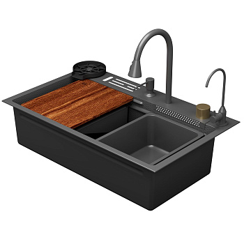 Мойка для кухни многофункциональная DQ DKS754606 серая из нержавеющей стали, 75*46 см без LED-дисплея
