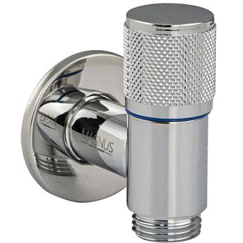 Кран угловой Санакс 1396 1/2"х1/2" круглый корпус, ручка с насечками, с декоративной чашкой
