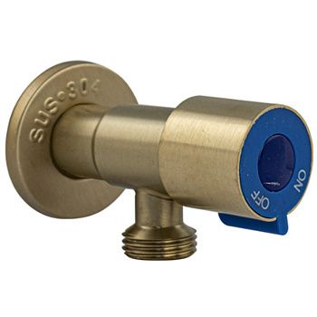 Кран угловой МАГНУС 9269-MG 1/2"х1/2" синяя ручка, с отражателем, из нержавеющей стали, матовое золото