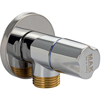 Кран угловой MAK 1391 1/2"х1/2" круглая ручка, с декоративной чашкой, латунь