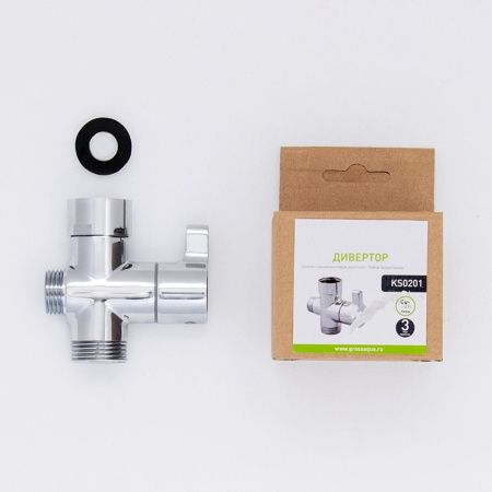 Дивертор GROSS AQUA флажк. с прямой руч. (универсальный) G3/4х1/2хG3/4 KS0201 (пакет)   ВЫВОДИМ