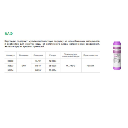 Картридж Гейзер БАФ 10SL 30632  для умягчения и обезжелезивания воды